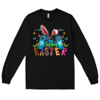 Black Happy Easter Gamer Long Sleeve Tee - CowhideDigitalArt