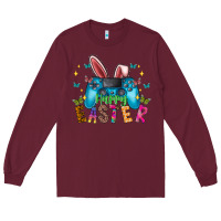 Burgundy Happy Easter Gamer Long Sleeve Tee - CowhideDigitalArt