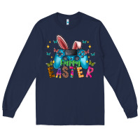 Navy Happy Easter Gamer Long Sleeve Tee - CowhideDigitalArt