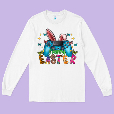 Happy Easter Gamer Long Sleeve Tee Designed By Cowhidedigitalart