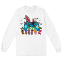 White Happy Easter Gamer Long Sleeve Tee - CowhideDigitalArt