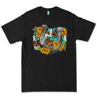 Black western leopard cowhide turquoise background horse Premium Tee - OliviaCreatesArt