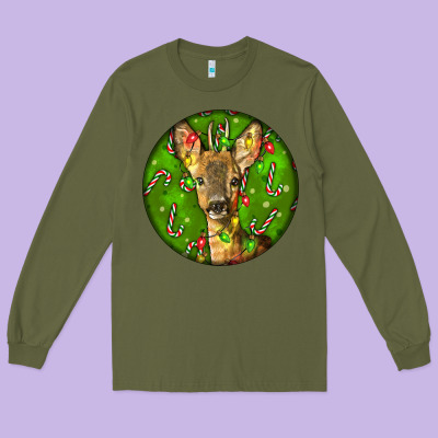Red Brocket Deer Christmas Long Sleeve Tee Designed By Lillyallendesigns