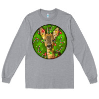 Heather Grey red brocket deer christmas Long Sleeve Tee - LillyAllenDesigns