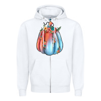 White flowers pumpkin Zipper Hoodie - JahusDesignShop