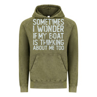 Vintage Olive boating funny if my boat is thinking about me too funny pontoon boat l Vintage Hoodie - linhVisuals