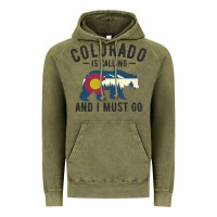 Vintage Olive colorado is calling and i must go state flag with wild bear Vintage Hoodie - linhVisuals