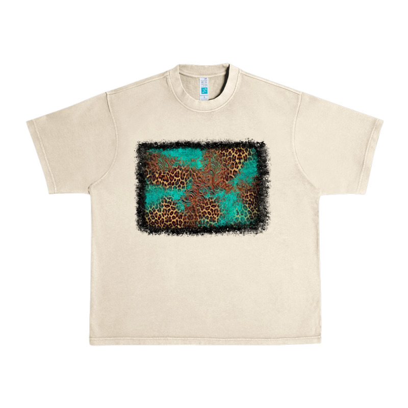 Western Leopard Turquoise Glitter Tooled Leather Urban Heavy Tee by FaDigitalArtStudio | Teevron