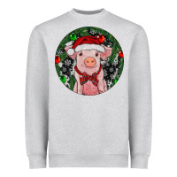 Heather Grey Sitting Pig Christmas Heavyweight Sweatshirt - RanaPortraitStore