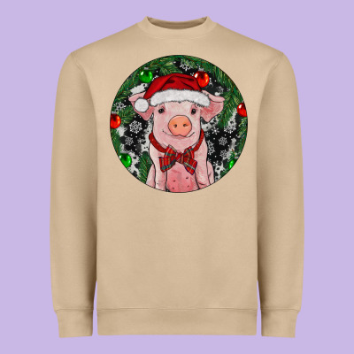 Sitting Pig Christmas Heavyweight Sweatshirt Designed By Ranaportraitstore