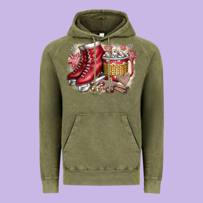 Christmas Ice Skating Vintage Hoodie Designed By Cowhidedigitalart