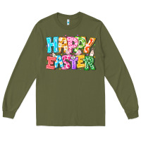 Army Green Happy Easter Long Sleeve Tee - CowhideDigitalArt