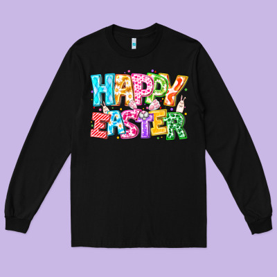 Happy Easter Long Sleeve Tee Designed By Cowhidedigitalart