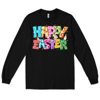 Black Happy Easter Long Sleeve Tee - CowhideDigitalArt