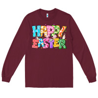 Burgundy Happy Easter Long Sleeve Tee - CowhideDigitalArt