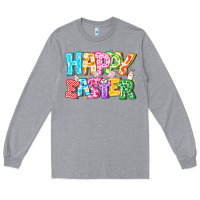Heather Grey Happy Easter Long Sleeve Tee - CowhideDigitalArt