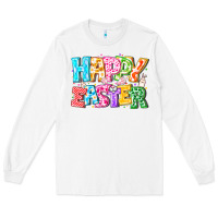 White Happy Easter Long Sleeve Tee - CowhideDigitalArt