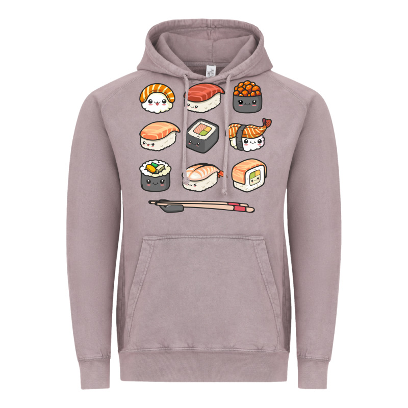 Happy Sushi Kawaii Anime Japanese Food Lover Funny Illustration Gift Vintage Hoodie by linhVisuals | Teevron