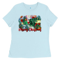 Baby Blue merry christmas santa polar express Ladies Tee - FaDigitalArtStudio