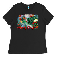 Black merry christmas santa polar express Ladies Tee - FaDigitalArtStudio