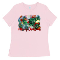 Bubblegum Pink merry christmas santa polar express Ladies Tee - FaDigitalArtStudio