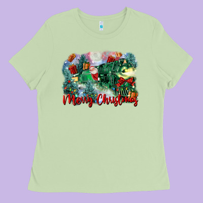 Merry Christmas Santa Polar Express Ladies Tee Designed By Fadigitalartstudio