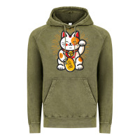 Vintage Olive maneki neko lucky cat money feline japanese good luck charm kitten gif Vintage Hoodie - linhVisuals
