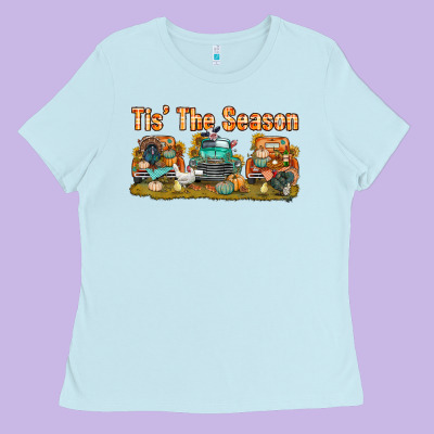 Thanksgiving Tis' The Season With Trucks Bbs Ladies Tee Designed By Bundleandbundleshop