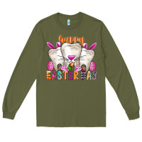 Army Green Happy Easter Long Sleeve Tee - CowhideDigitalArt