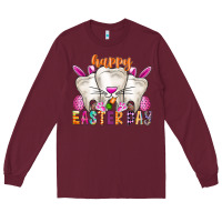 Burgundy Happy Easter Long Sleeve Tee - CowhideDigitalArt