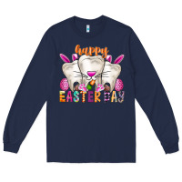 Navy Happy Easter Long Sleeve Tee - CowhideDigitalArt