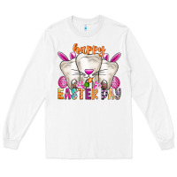 White Happy Easter Long Sleeve Tee - CowhideDigitalArt