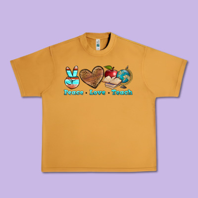Peace Love Teach Urban Heavy Tee Designed By Bundleandbundleshop