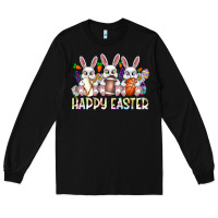Black Happy Easter Spot Rabbit Long Sleeve Tee - CowhideDigitalArt