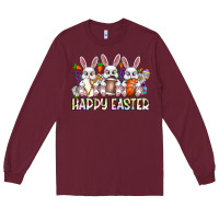 Burgundy Happy Easter Spot Rabbit Long Sleeve Tee - CowhideDigitalArt