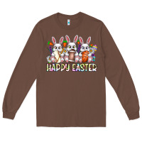 Chestnut Happy Easter Spot Rabbit Long Sleeve Tee - CowhideDigitalArt