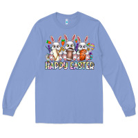 Colony Blue Happy Easter Spot Rabbit Long Sleeve Tee - CowhideDigitalArt
