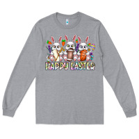 Heather Grey Happy Easter Spot Rabbit Long Sleeve Tee - CowhideDigitalArt