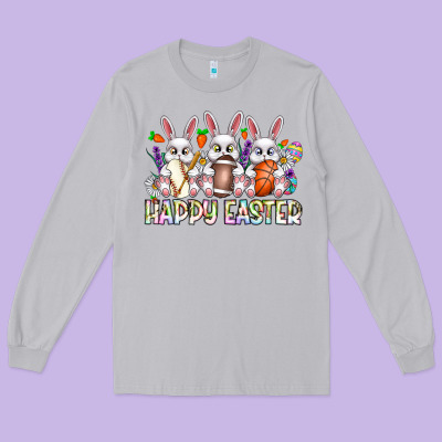 Happy Easter Spot Rabbit Long Sleeve Tee Designed By Cowhidedigitalart