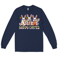 Navy Happy Easter Spot Rabbit Long Sleeve Tee - CowhideDigitalArt
