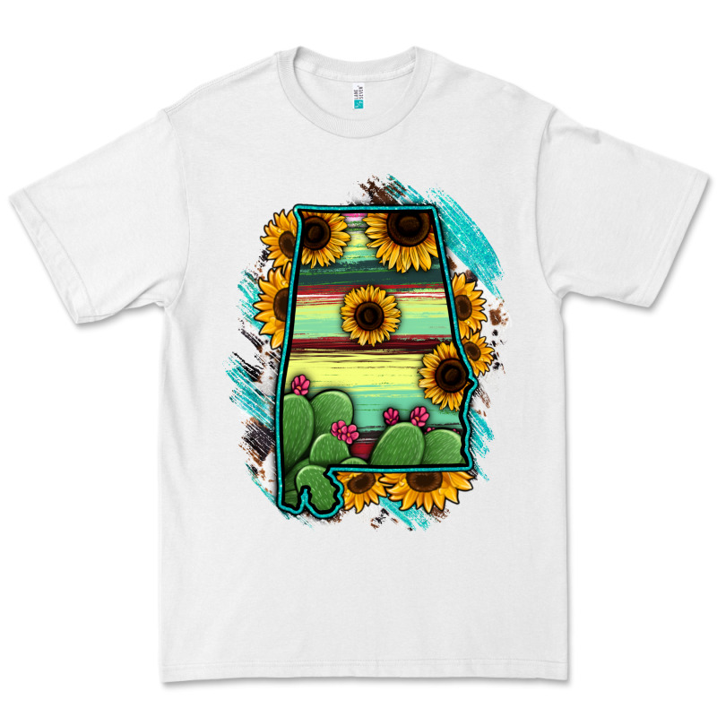Alabama Map Sunflower Cactus Serape Premium Tee by RanaPortraitStore | Teevron