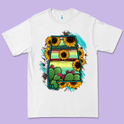 Alabama Map Sunflower Cactus Serape Premium Tee Designed By Ranaportraitstore
