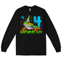 Black birthday boy frog age 4 Long Sleeve Tee - LillyAllenDesigns