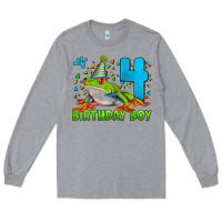 Heather Grey birthday boy frog age 4 Long Sleeve Tee - LillyAllenDesigns