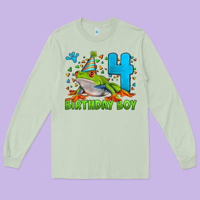 Birthday Boy Frog Age 4 Long Sleeve Tee Designed By Lillyallendesigns