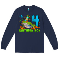 Navy birthday boy frog age 4 Long Sleeve Tee - LillyAllenDesigns