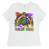 White Mardi Gras Rainbow Ladies Tee - BundleAndBundleShop