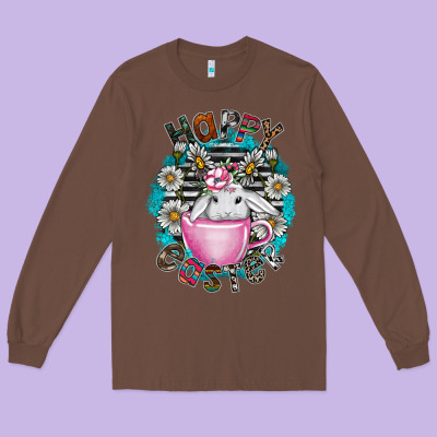 Happy Easter Long Sleeve Tee Designed By Cowhidedigitalart