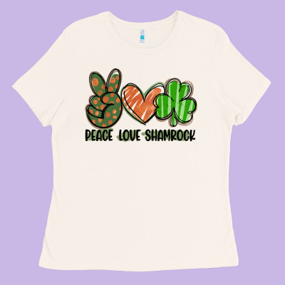 Peace Love Shamrock Ladies Tee Designed By Fadigitalartstudio