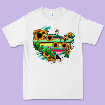 America Map Sunflower Cactus Serape Premium Tee Designed By Ranaportraitstore